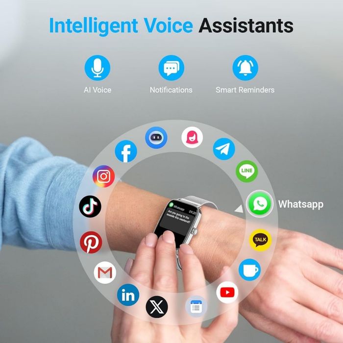 Смарт годинник Smart Watch Fitpolo IDW28 Silver, 1.85” HD дисплей, Bluetooth дзвінки, 100+ режимів, IP68. Металевий ремінець.