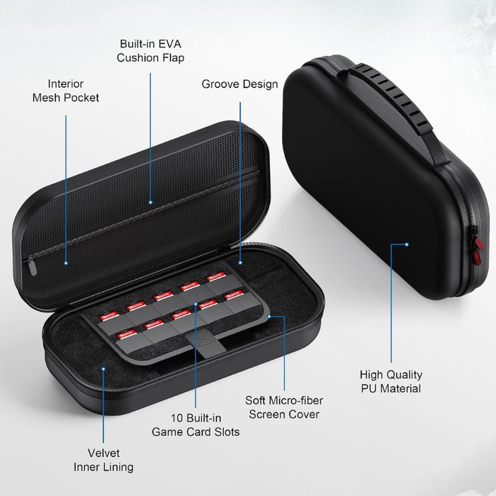Etui na Konsolę Nintendo Twardy Pokrowiec z Miejscem na 10 Gier Czarny