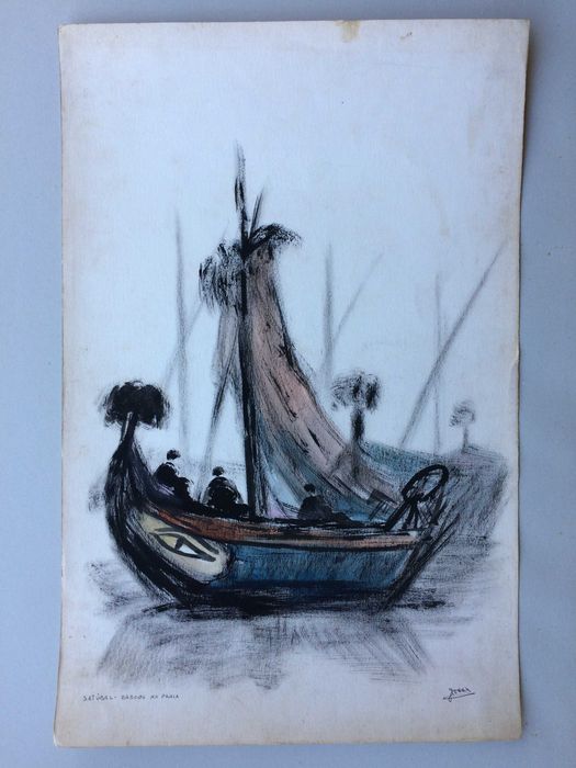Dois originais do artista JOCAR – 2 pinturas sobre o mar – Setúbal