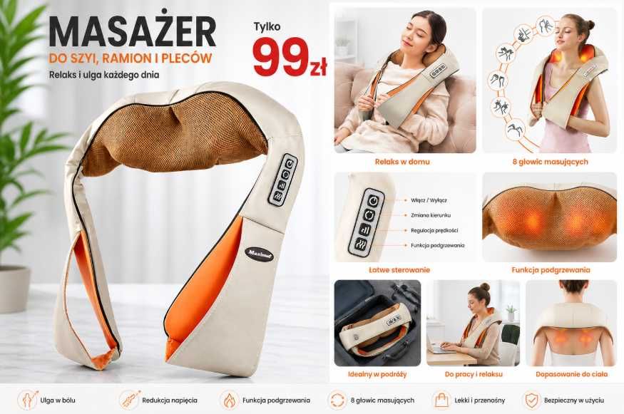Masażer Shiatsu do szyi karku pleców ramion podgrzewany 3D