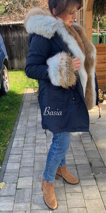 Parka z naturalnym obszyciem z jenota i lisa