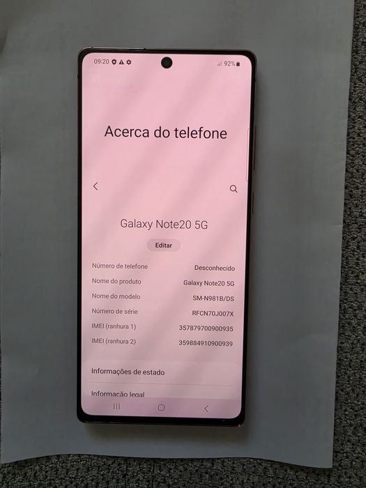 Venda telemóvel Note 20 5G ultra