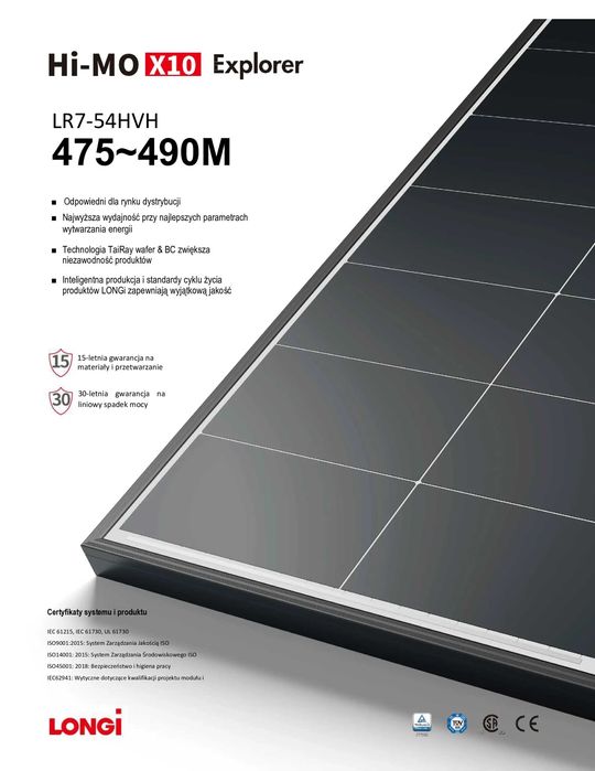 Panele fotowoltaiczne LONGI  Longi 480W - LR7-54HVH-480M