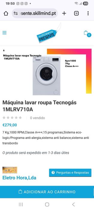 Máquina lavar roupa Tecnogas nova