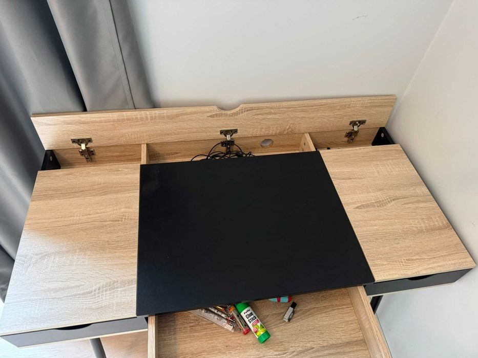 Biurko 120x60 z szufladą, schowkami i organizerem kabli
