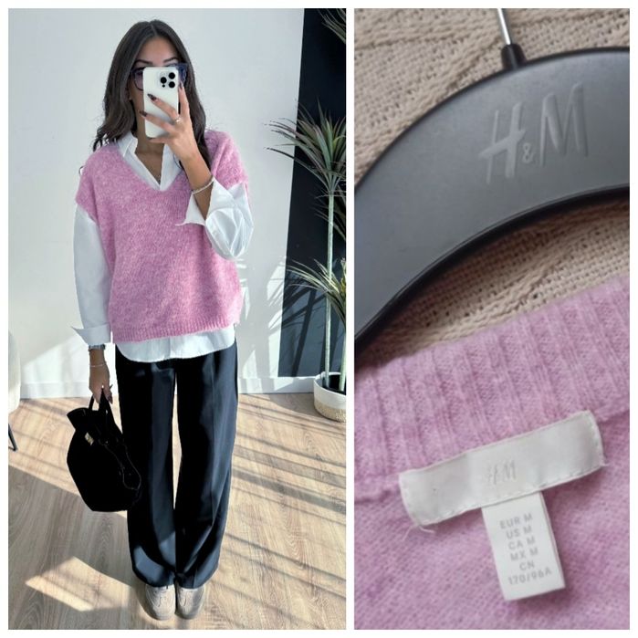 H&M M liliowa różowa kamizelka bezrękawnik z wełną na wiosnę