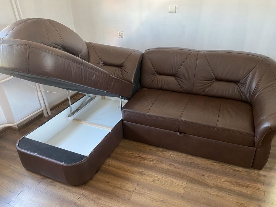 Kanapa sofa skórzana (10 miesięczna) z funkcją spania