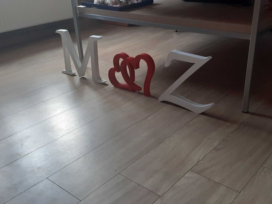 INICJAŁY litery serca dekoracja ślubna 3D 30cm