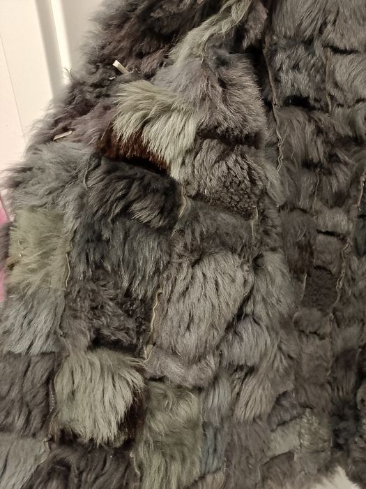 Naturalne Futro / Kożuch Króliczy • Szary • Vintage Retro • 100% Skóra