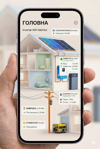 Wi-Fi для інвертора (Must, Growatt, Axioma та ін). Контролюйте відділено прямо зі смартфона. З Home Assistant і без нього