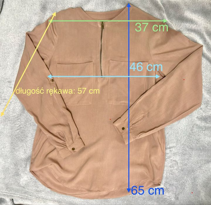 Sinsay XS bluzka 100% wiskoza, beż nude, zamek + kieszenie