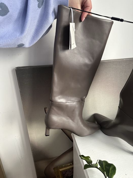 Skórzane kozaki z wysoka cholewka 40 reserved capuccino szpic szpilka