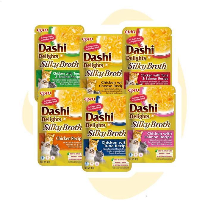 Inaba Dashi Delights Silky Broth Mix smaków 6x40g w bulionie Zestaw mieszany