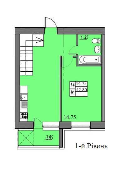 продаж 2кім дворівнева 68м2 ціна 35500$ Тернопіль-Петриків