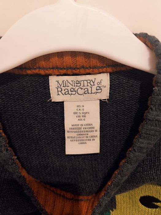 Sweter chłopięcy z dinozaurem, 100% bawełna, rozmiar 116