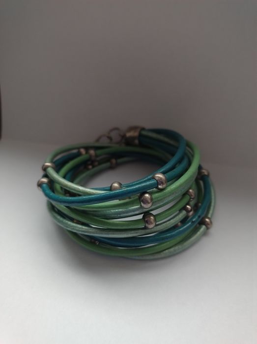 Turkusowa bransoletka sznurek skóra srebro + pudełeczko Dyrberg Kern