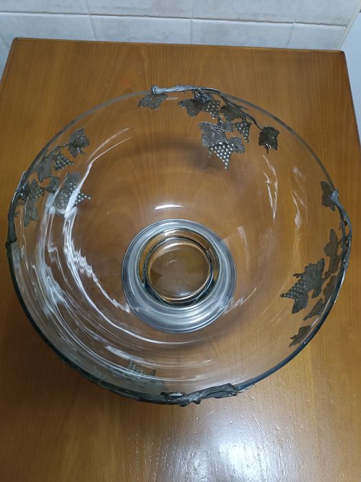 Fruteira Antiga em Vidro e Metal