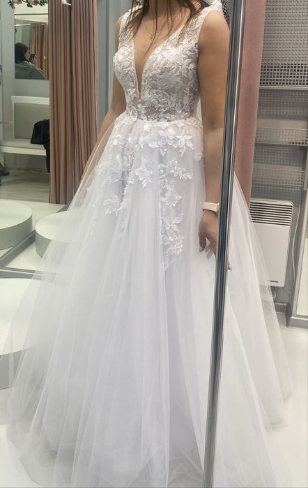 Suknia Ślubna MS Moda Angel, śnieżnobiała, rozm. 38 + 2 welony gratis