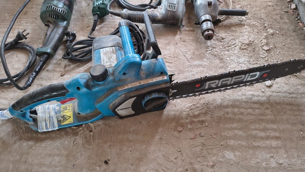 Zestaw elektronarzędzi: Makita, Parkside, Erbauer, Handy i Celma.