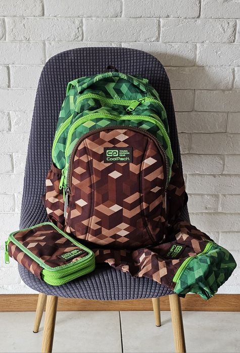 Komplet plecak, bidon, torba i piornik  Coolpack Joy S Minecraft Pixel