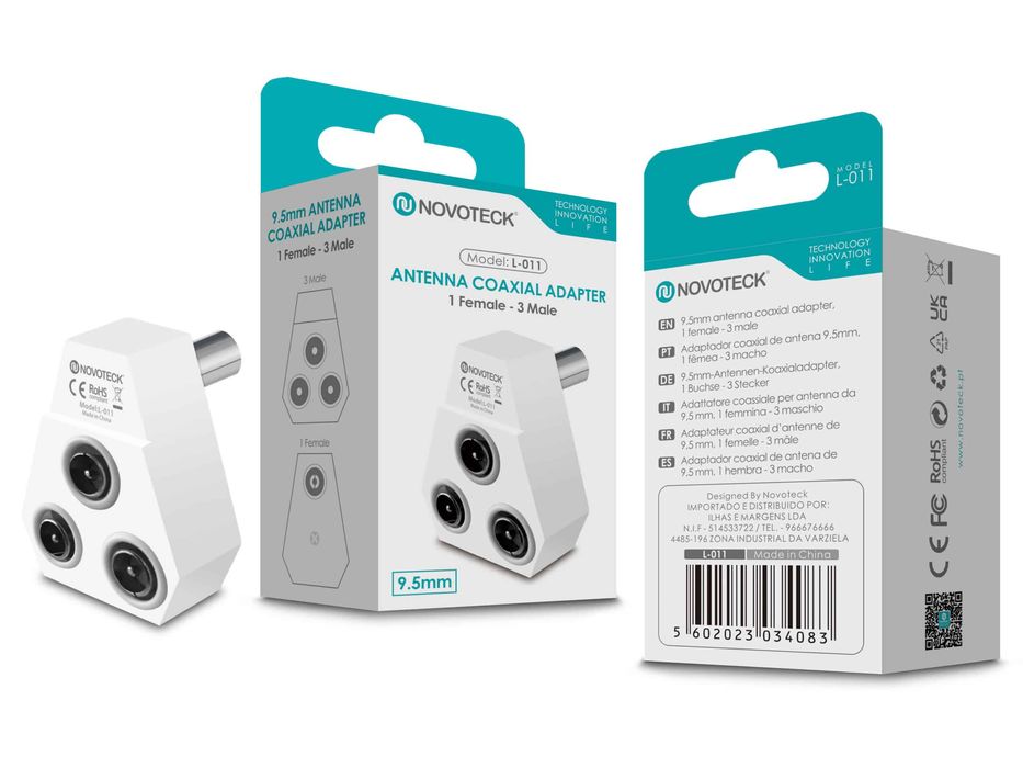 Adaptador Coaxial de Antena NOVOTECK L-011 - 1 Fêmea para 3 Macho, Ins