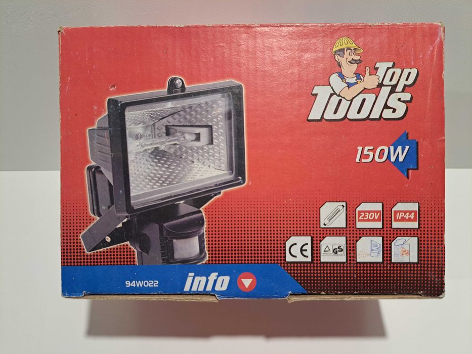 TOP TOOLS Lampa halogenowa zewnętrzna z czujnikiem ruchu 150W żarówka