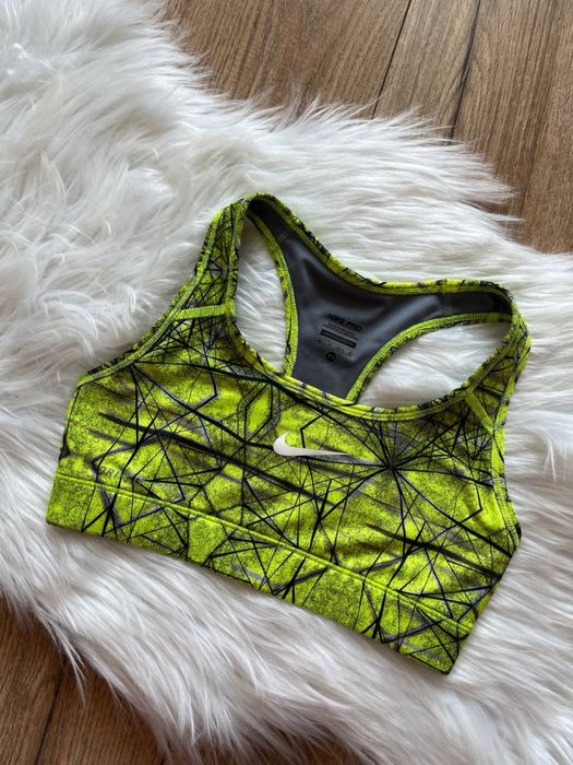 Biustonosz sportowy Nike Pro XS neonowy żółty / limonkowy wzór geometric