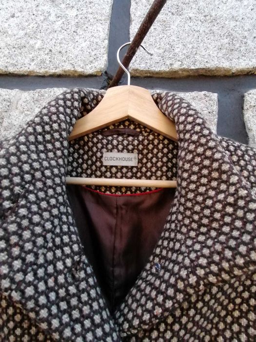 Casaco comprido de fazenda Castanho mesclado