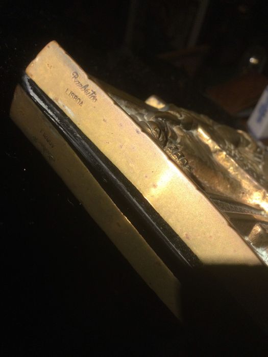 Ceia de Cristo Bronze Vidro Assinada Barbeitos Lisboa 74 cm