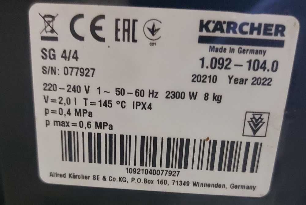 profesjonalna parownica przelewowa Karcher SG 4/4 komplet gwarancja