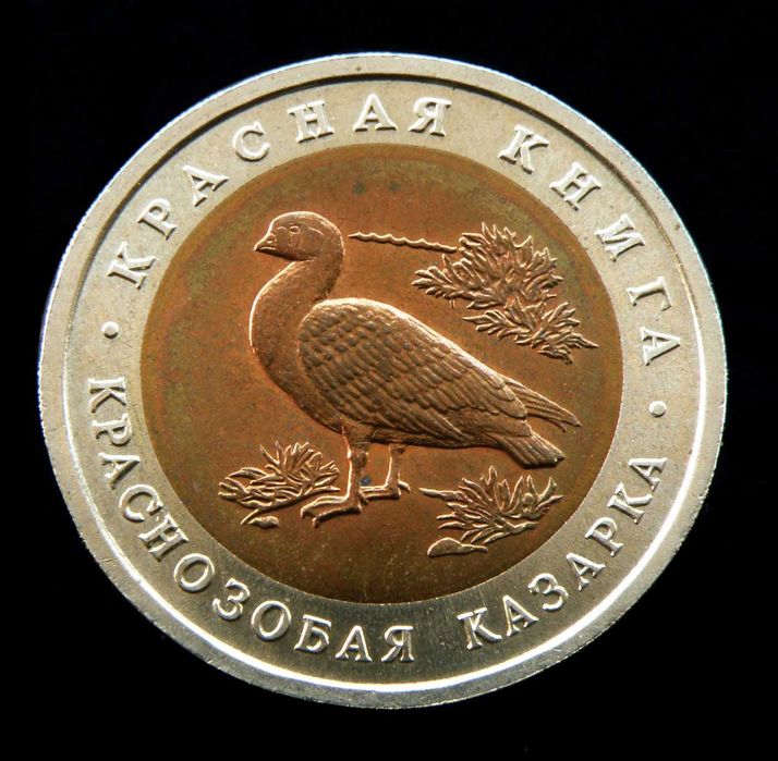 10 рублей 1992. Красная книга. Краснозобая казарка.