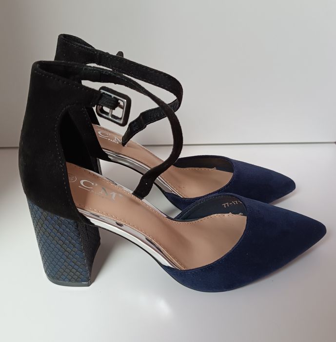 Buty na obcasie granatowo-czarne rozmiar 38