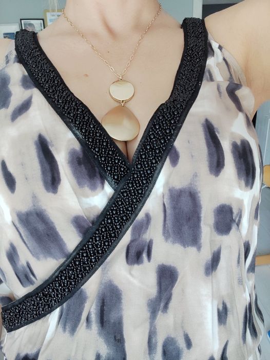 Anna Scott S Nowy kombinezon letni długi w panterkę z koralikami