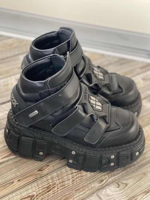 New Rock Unisex Metallic Black Gothic PunkClassic Leather Biker Boots