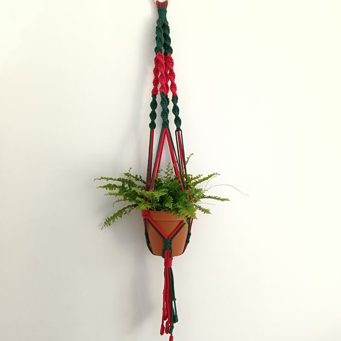 Kwietnik wiszący zielono czerwony bawełniany – elegancki 100 cm