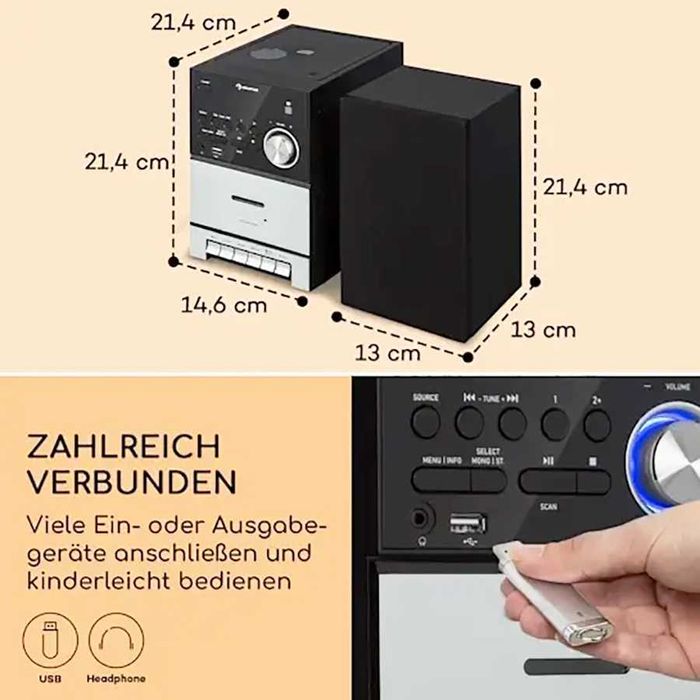 Новый Музыкальный центр Auna MC-40 DAB, FM/DAB+, Bluetooth, CD, USB, пульт