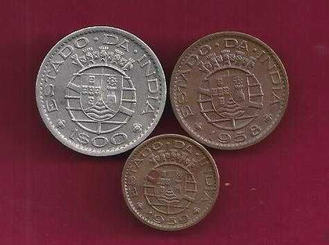 INDIA EX-COLONIA  3  moedas  10 centavos 30 centavos e 1 escudo