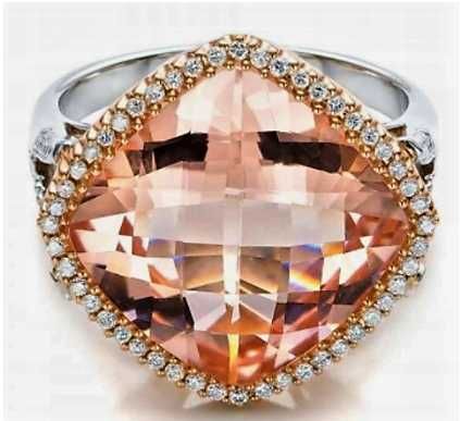 Srebro- Różowe Złoto 14k. Pierścionek z Morganitem r.17