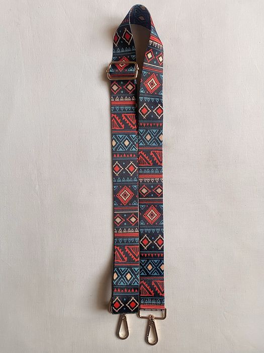 Pasek do torby torebki wzór Boho/Retro, Red-Blue/Czerwono-Niebieski