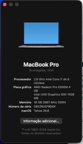 MacBook Pro 16'', 512gb sem ecrã