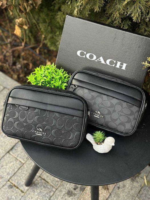 Сумка через плече Coach чорна/сірий екошкіра 26×15 см 1550 грн