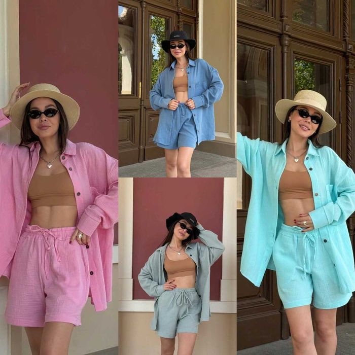 В наличии! Стильный летний женский костюм из муслина + Подарок