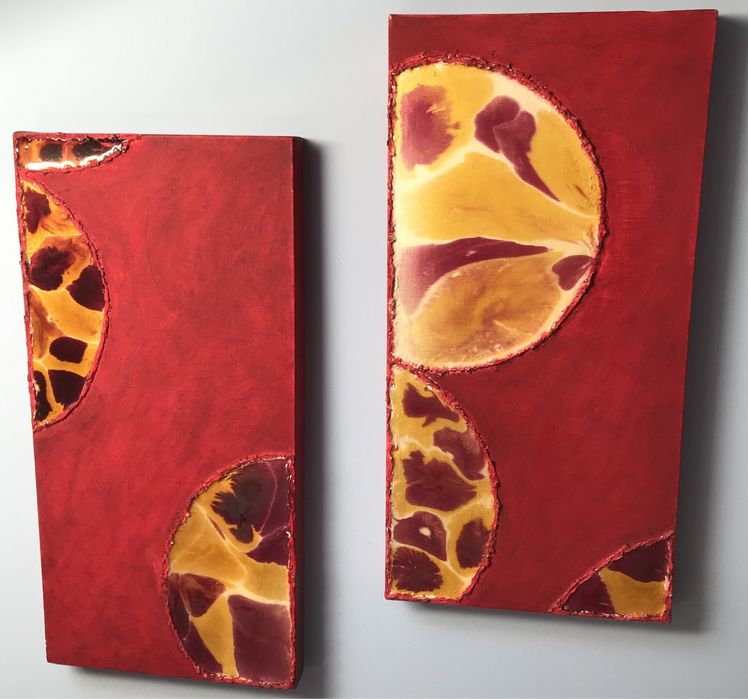 Quadro duplo com tecnicas de pintura a oleo