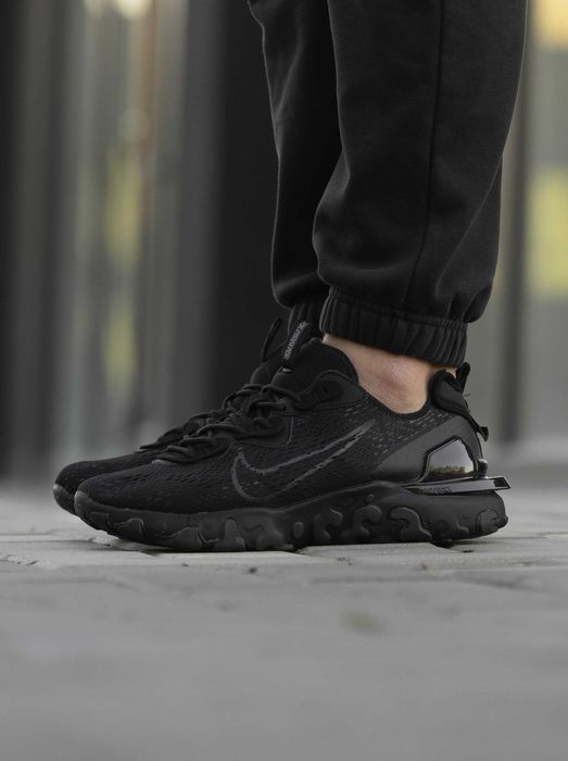 Літні кросівки Nike React Vision Black White (41-45) — дихаючі чоловічі, легкі, комфортні на спеку | Найк Реакт Віжн чорні білі