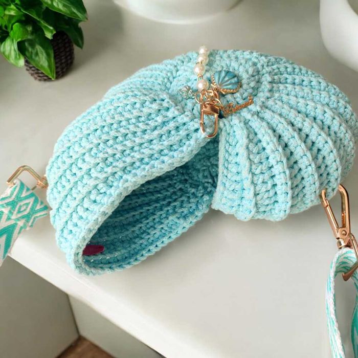 Amonit – torebka muszla bawełniana na szydełku  - rękodzieło