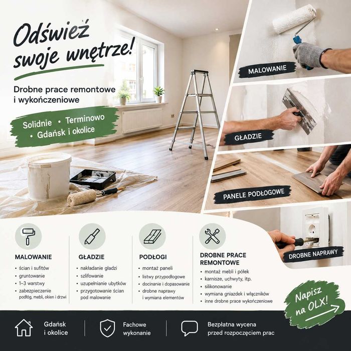 Drobne remonty | Malowanie | Gładzie | Panele | Gdańsk