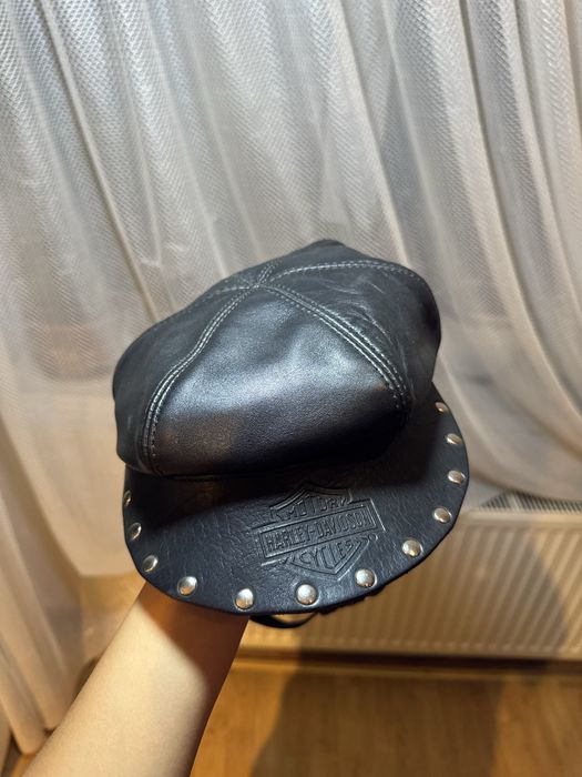 Harley Davidson  кожанная байкерская  винтажная кепка оригинал