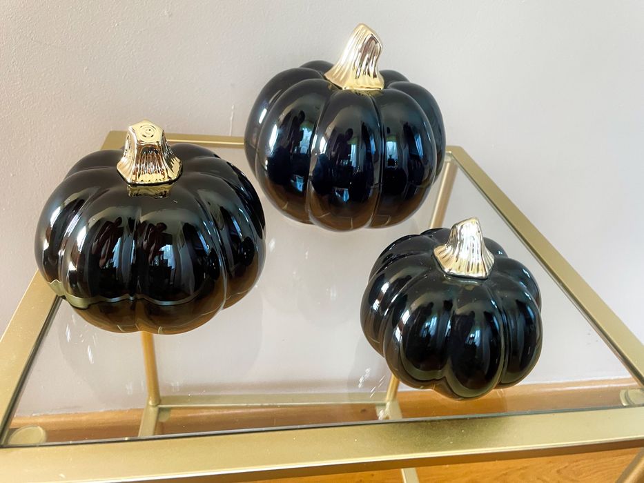 Piękna ozdobna dynia czarno-złota 16cm, glamour, ceramiczna