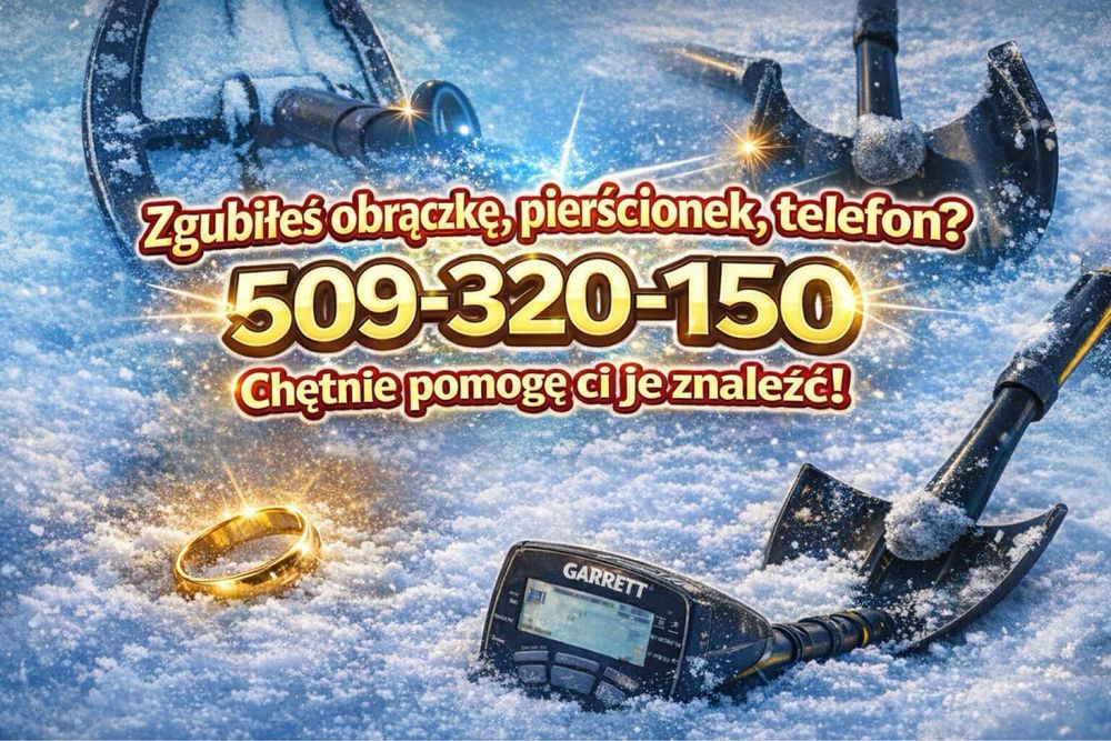 Poszukiwania wykrywaczem metali, zgubiona obrączka w śniegu