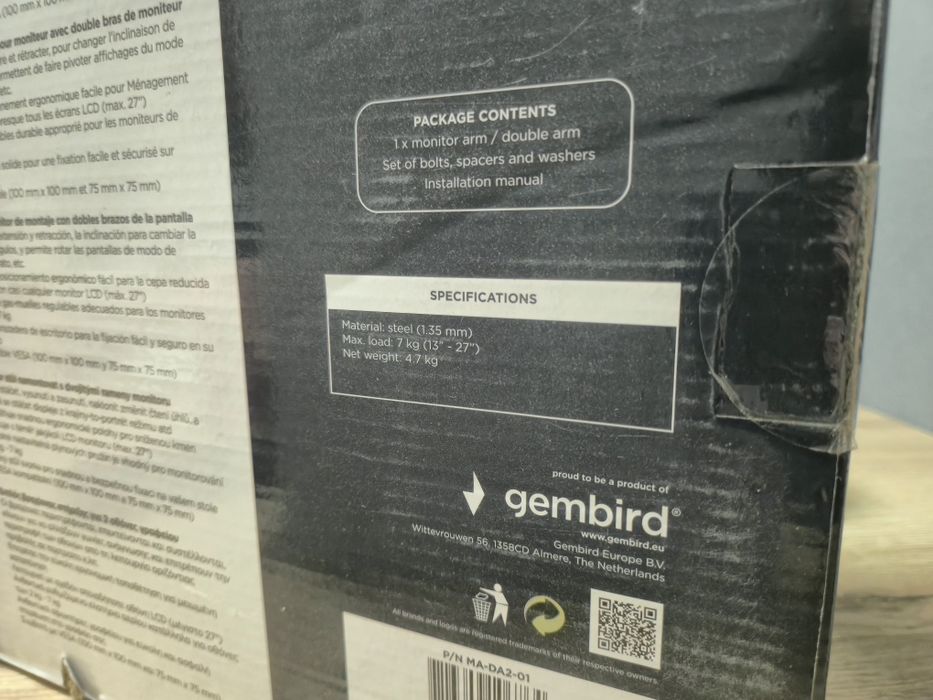 Uchwyt do 2  monitorów Gembird podwójny